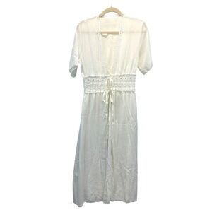 Swim Beach Maxi Cover Up Womens One Size White Crochet Lace Boho Beachwear
